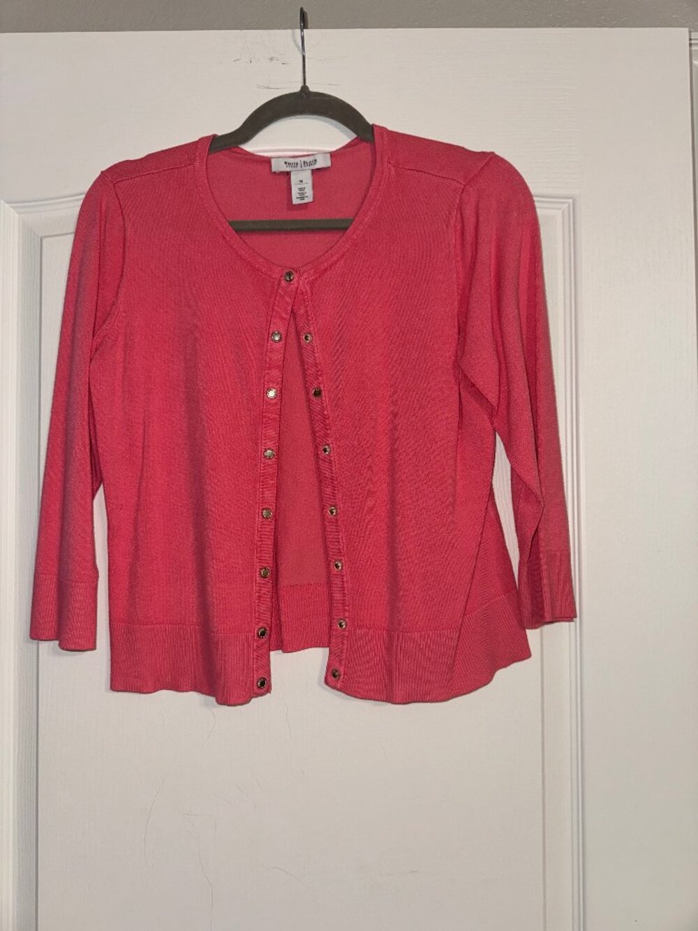 White House Black Market Coral Pink Snap Cardigan Sweater M